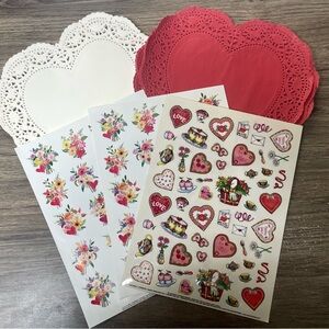 Valentine’s Day Heart Doilies and Floral Stickers Set